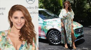 Η Μαρία Μενούνος με φόρεμα ασορτί με νέα Mercedes C-Class