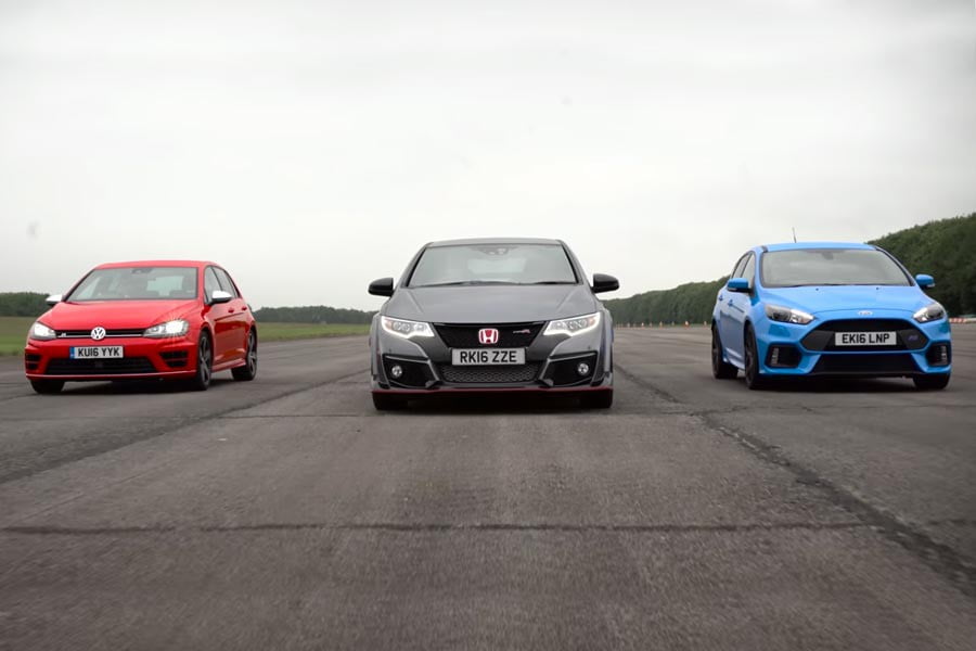Κόντρα Ford Focus RS vs Honda Civic Type R vs VW Golf R (video)