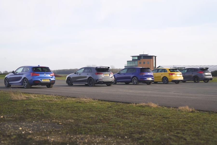 Mercedes-AMG A 35 vs S3, M140i, Focus RS, Golf R (video)