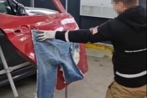 door repair jeans and slippers