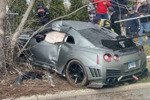 nissan gt-r crushed leaving car show