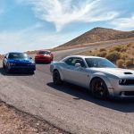 2019 Dodge Challenger Lineup: SRT Hellcat Redeye Widebody, SRT Hellcat Widebody, R/T Scat Pack Widebody (from front to back)