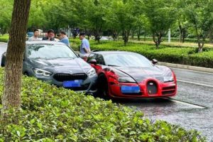 bugatti veyron crashes onto bmw