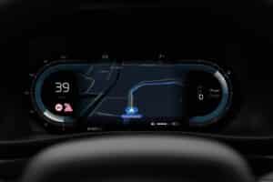 Accident ahead alert in driver dashboard of Volvo EX40