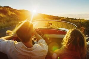 driving in the sunset