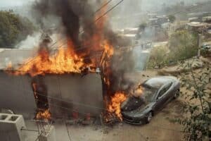 tesla burns down house