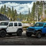 Rubicon 20th Anniversary editions: 2023 Jeep® Wrangler Rubicon 4xe (left) and 2023 Jeep Wrangler Rubicon 392