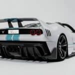 Ferrari V4X Spyder Venuum Concept | White and turquoise rear three-quarter view