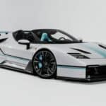 Ferrari V4X Spyder Venuum Concept | White and turquoise front three-quarter view  02